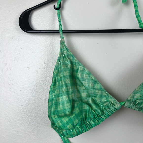 Sparkly Green Gingham Bikini Top - Picture 2 of 6